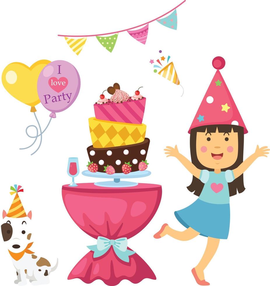 feliz cumpleaños, fiesta, niños, conjunto, ilustración vector