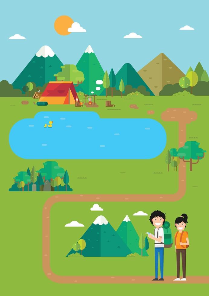 campsite place in mountain lake, time to travel.illustration vector