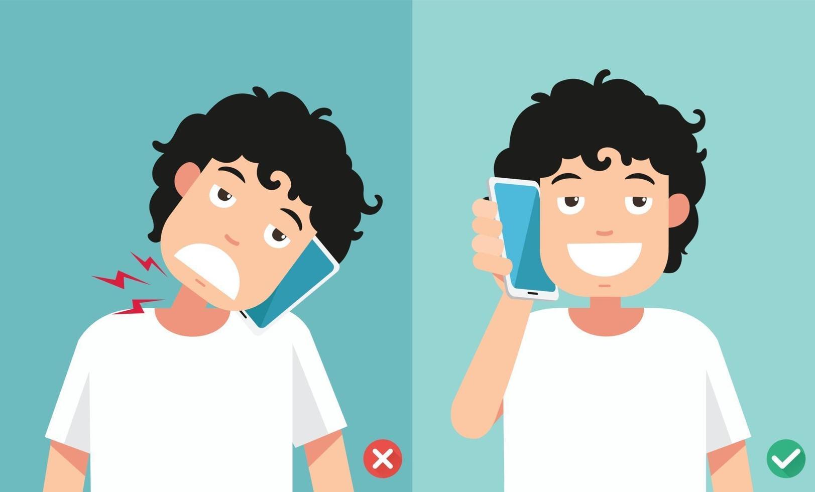 Wrong and correct positions for talking via smart phone illustration vector