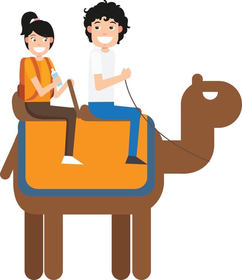 man and woman riding camel, illustration. vector