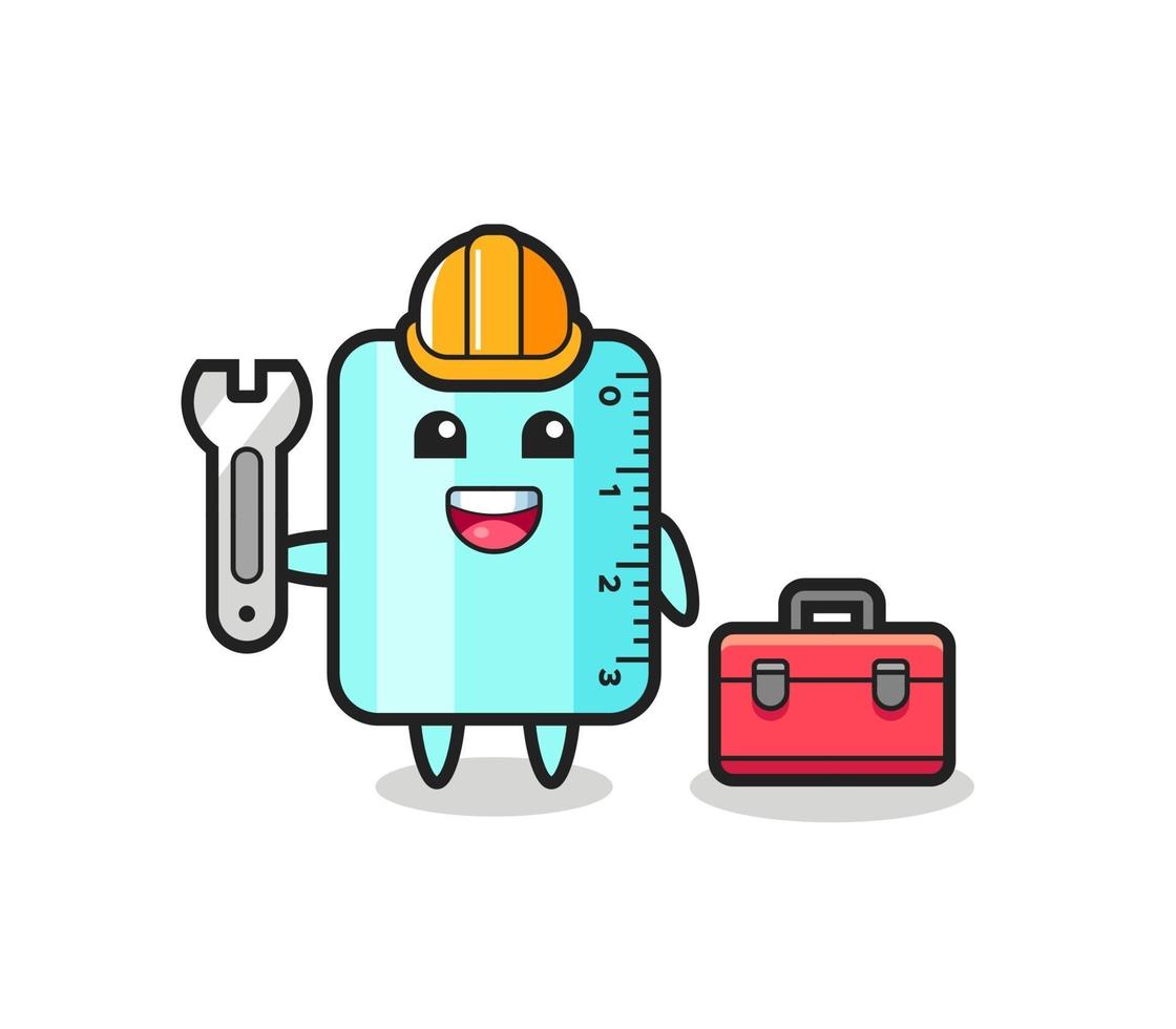 Mascot cartoon of ruler as a mechanic vector