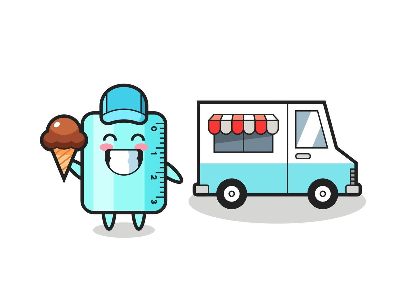 mascota, caricatura, de, gobernante, con, camión de helados vector