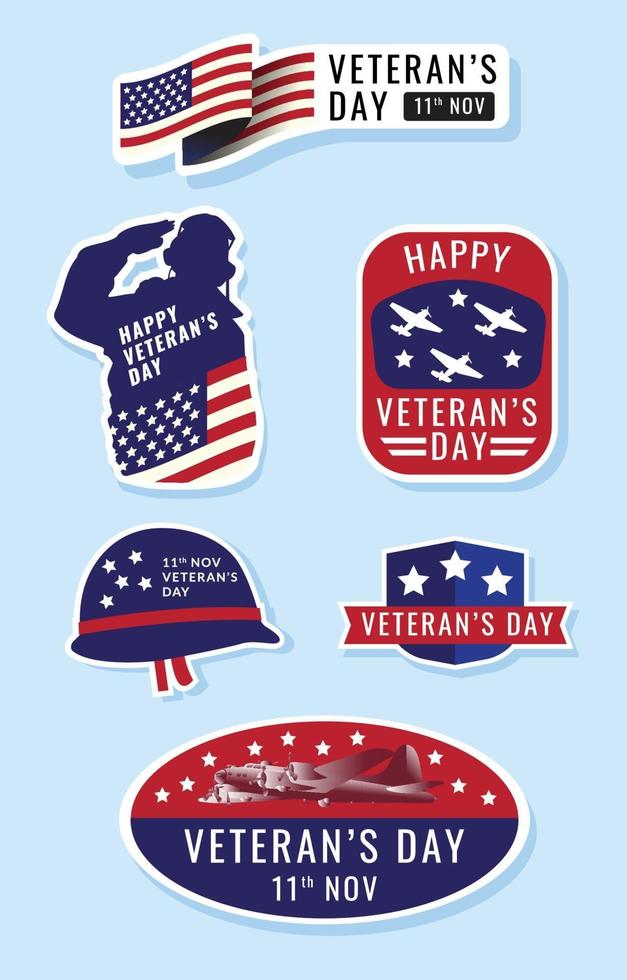 Veterans Day Stickers Set vector