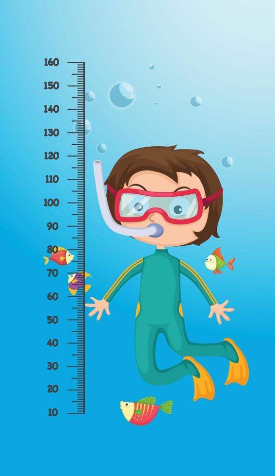 Meter wall with scuba diver. illustration vector