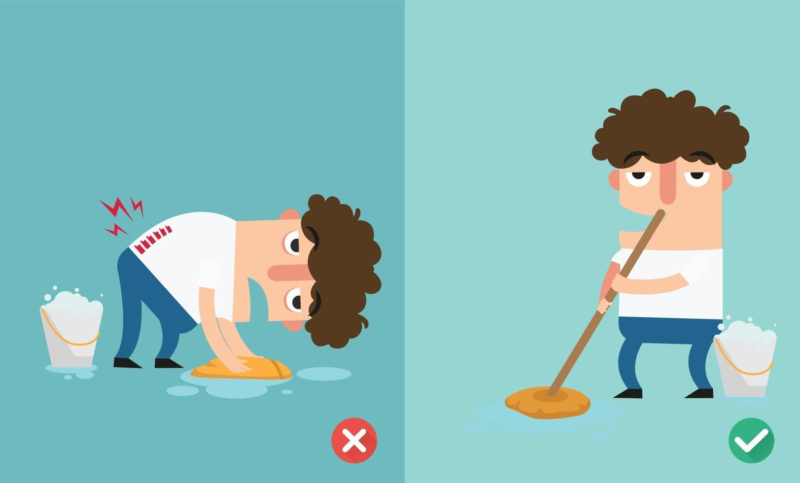 right and wrongs way to clean the floor,illustration vector