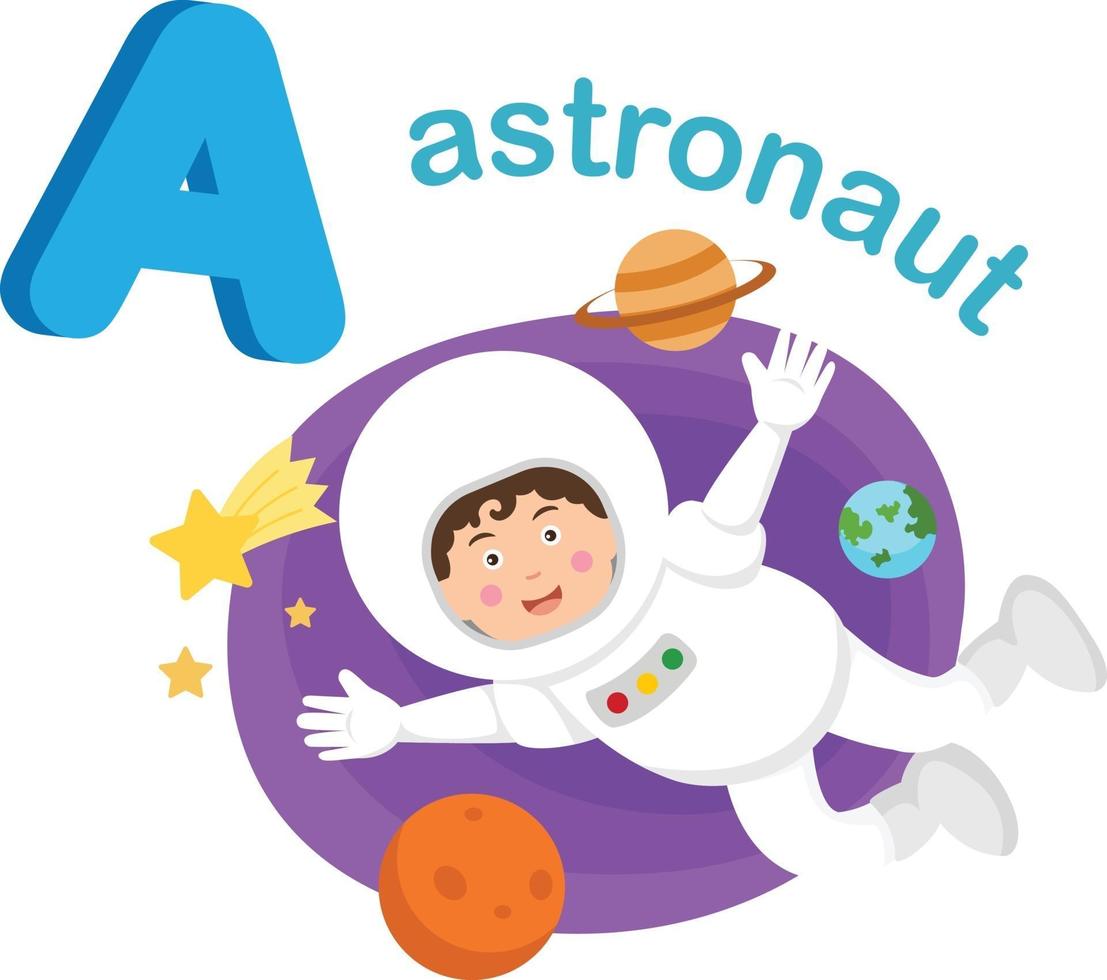 Illustration Isolated Alphabet Letter A Astronaut vector