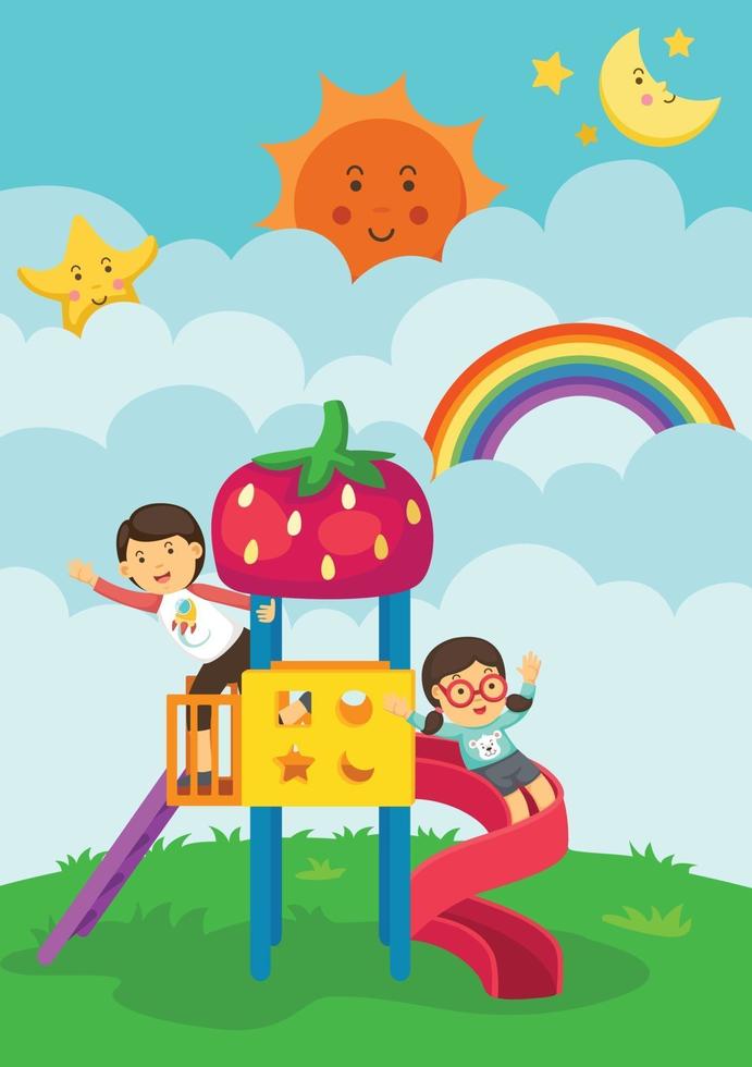 Illustration of boy and girl playing in the playground vector