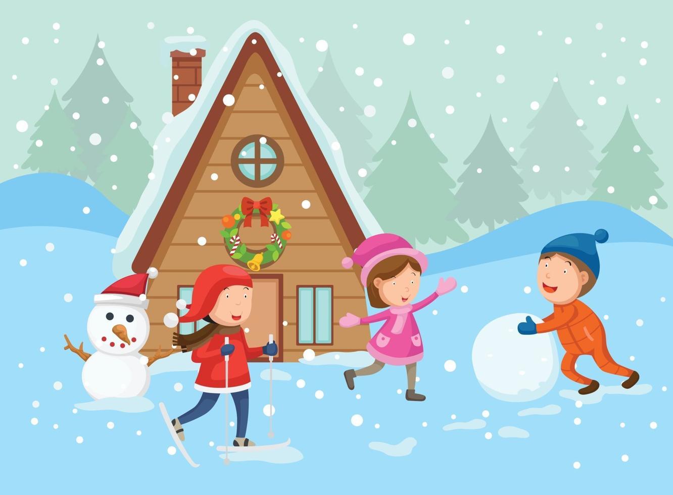 illustration of merry christmas on a winter landscape vector