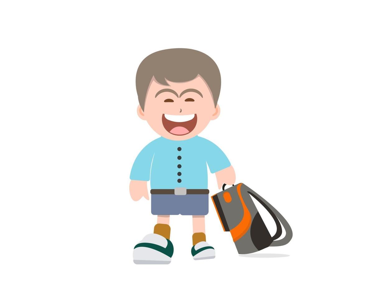 Happy cute boy going to school vector