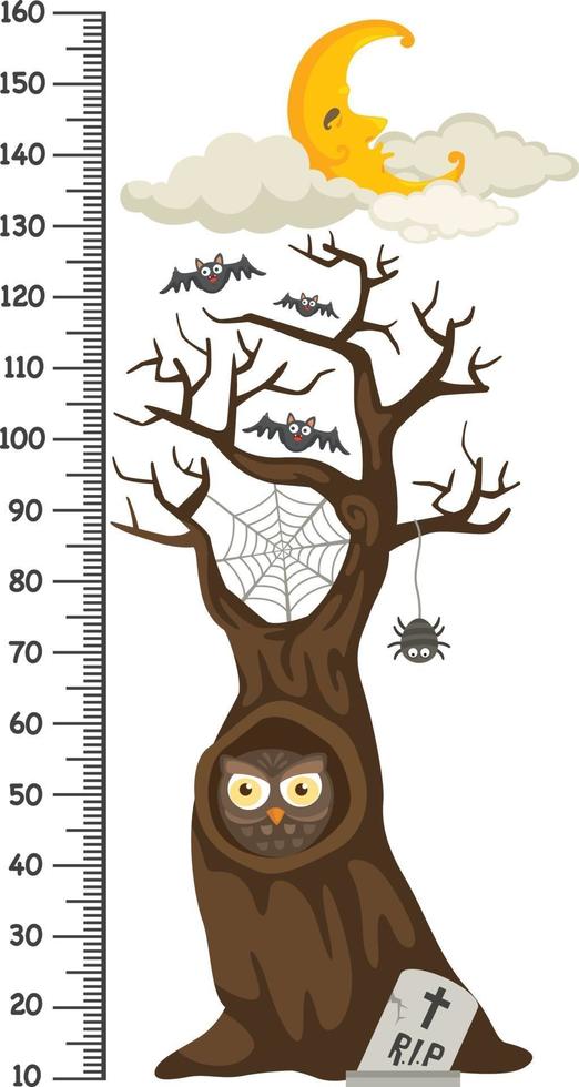 Medidor de pared con árbol de halloween ilustración vectorial. vector