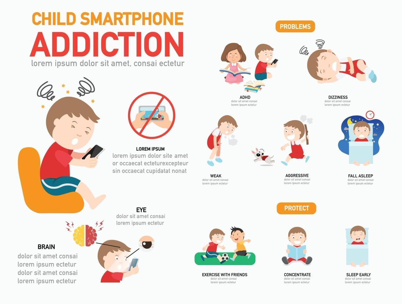 Child smartphone addiction infographic,vector illustration 3240105