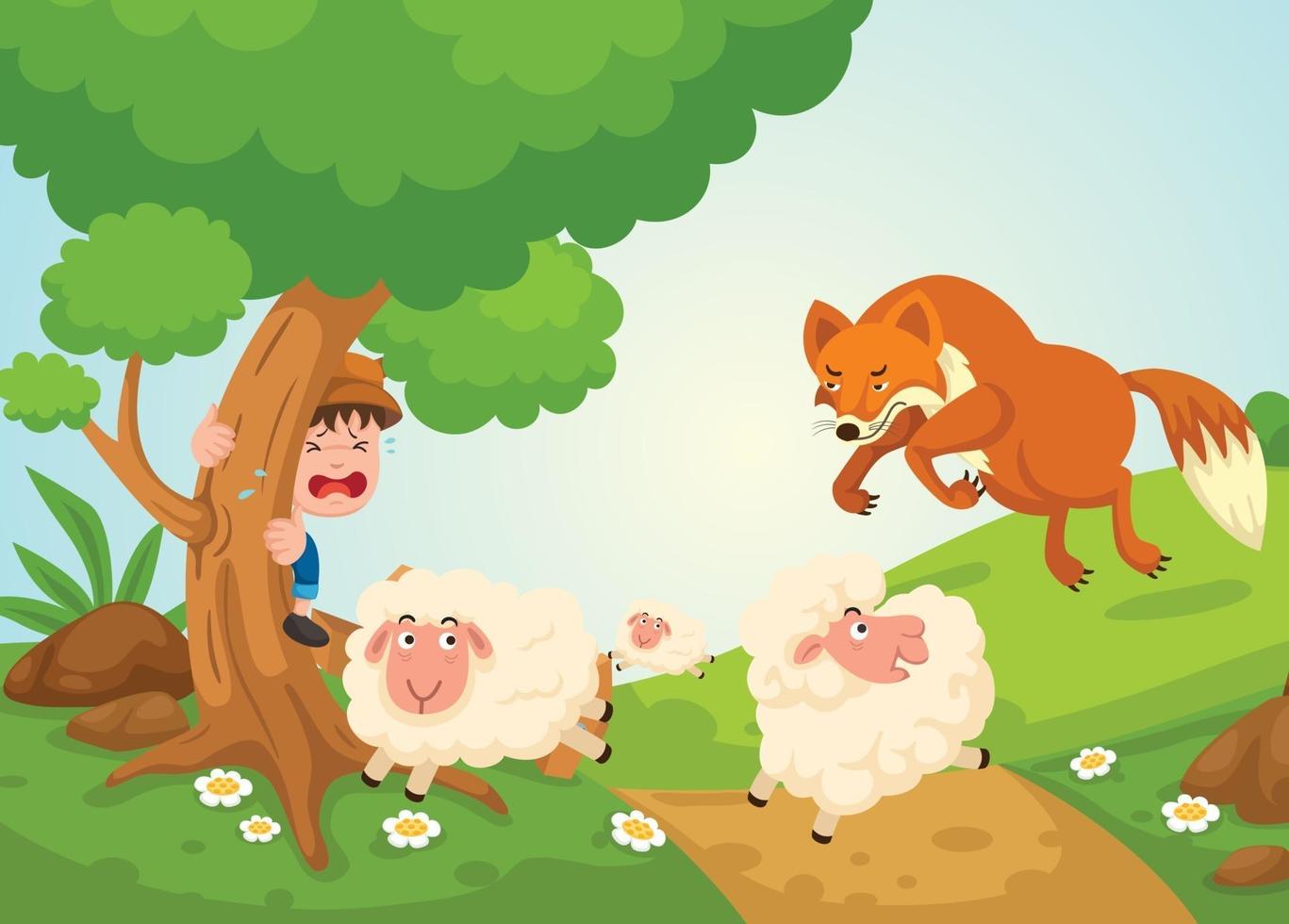 illustration of isolated the shepherd boy fairy tale vector