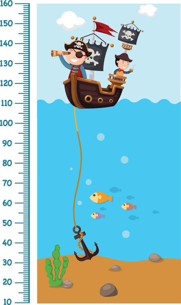 Meter wall with pirate ship.vector illustration vector
