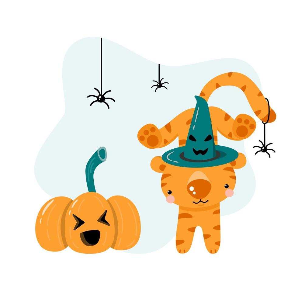 Tiger with Halloween pumpkin vector