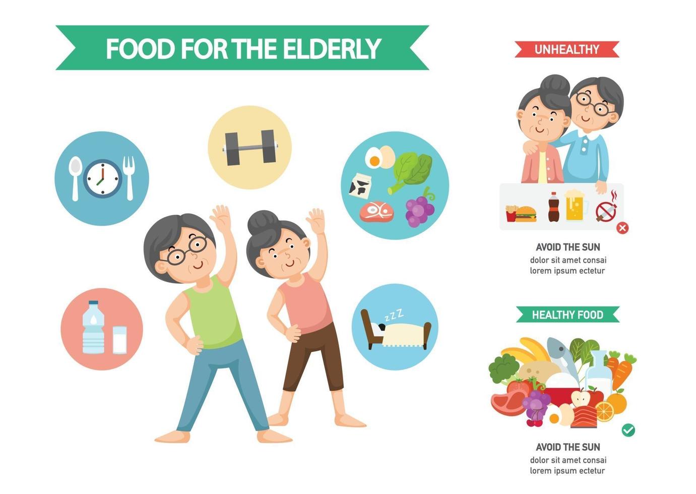 comida para personas mayores infografía, ilustración vectorial vector