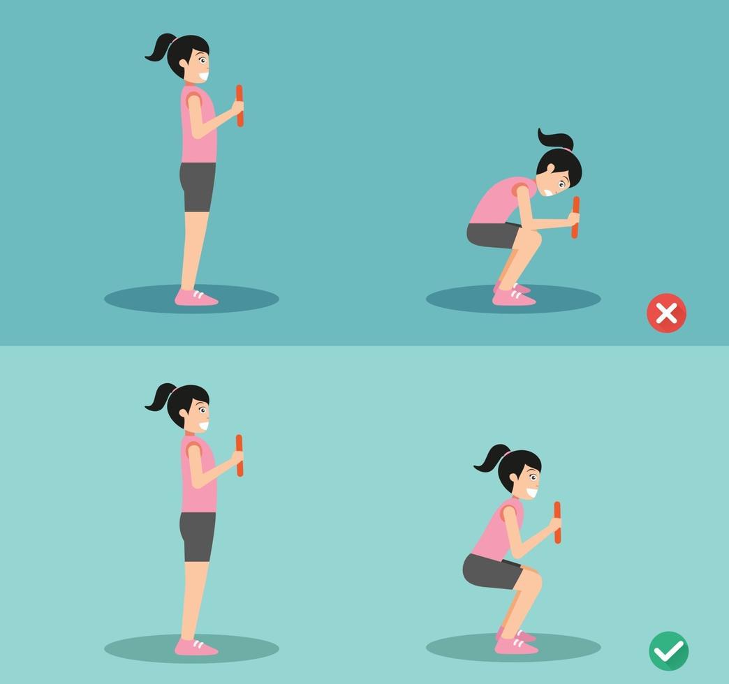 Woman wrong and squat posture,vector illustration vector