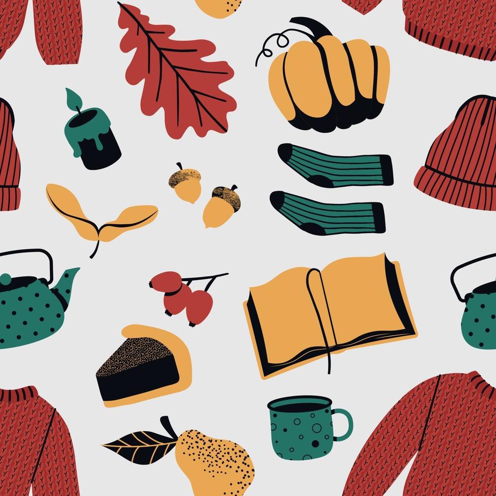 Cozy autumn seamless pattern in scandinavian style vector