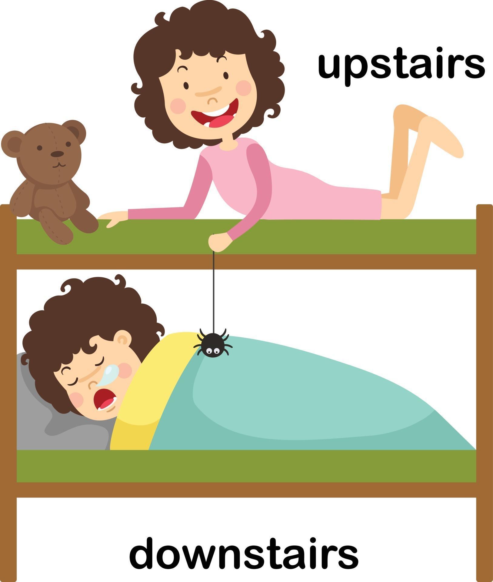 Upstairs downstairs. Upstairs рисунок. They go upstairs. Downstairs картинка для детей. Лестница мультяшная.