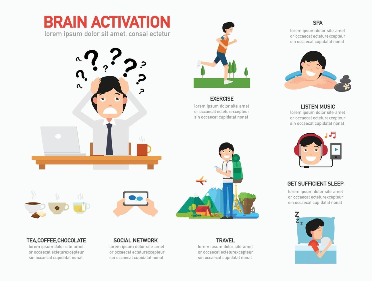 vector de ilustración de infografía de activación cerebral