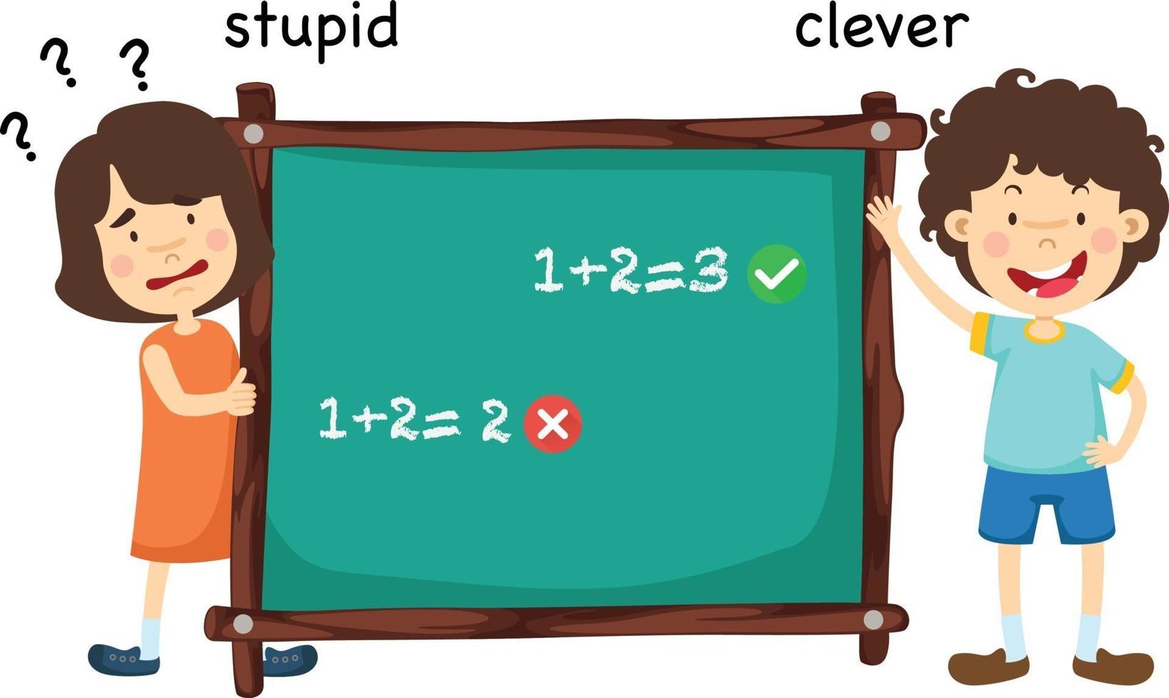 Opposite stupid and clever vector illustration