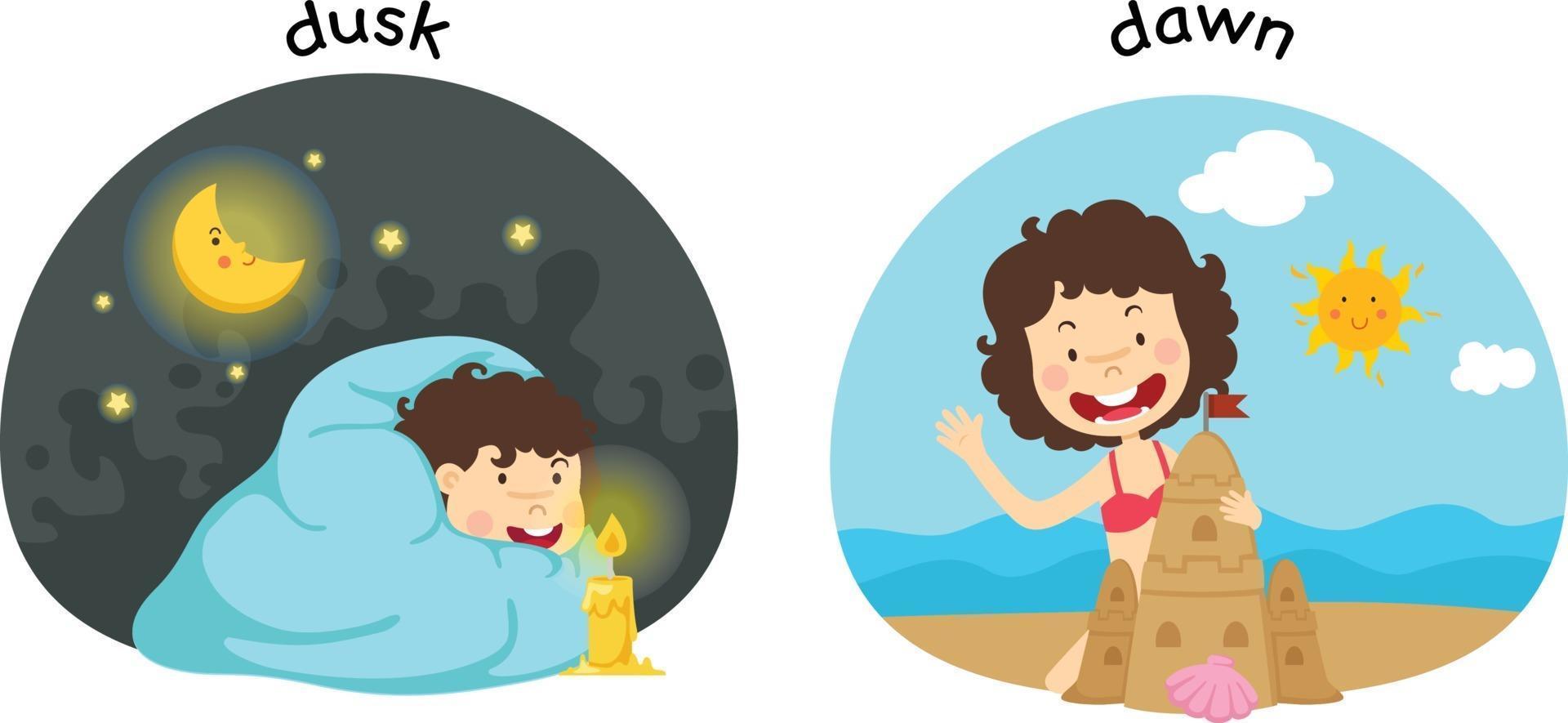 Opposite dusk and dawn vector illustration