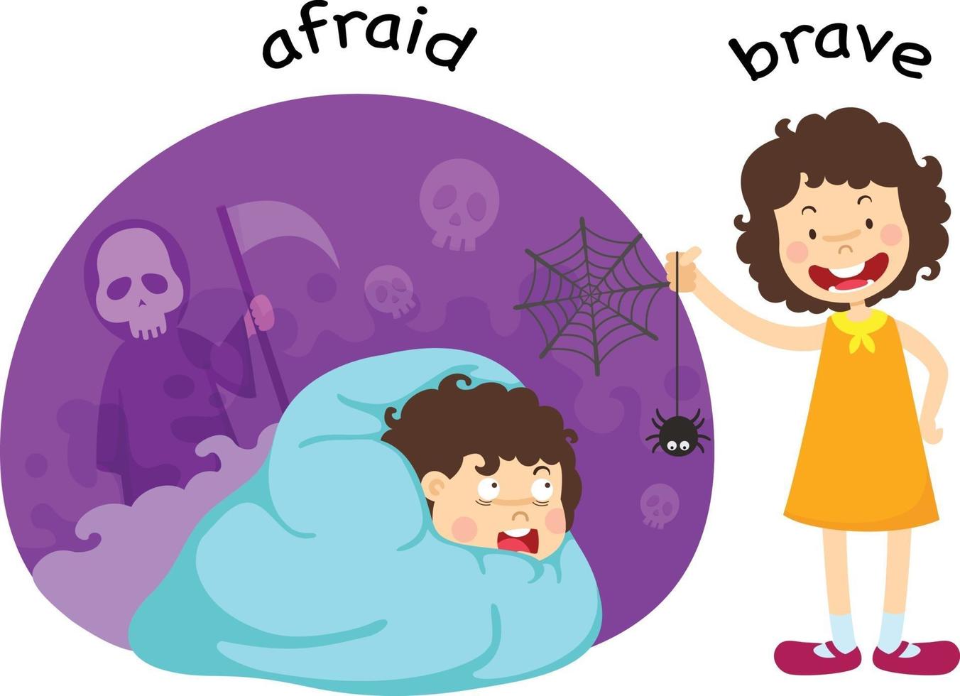 Opposite afraid and brave vector illustration