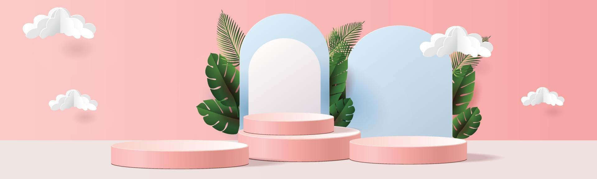 podium mockup tropical netural  showcase and blue background for product vector