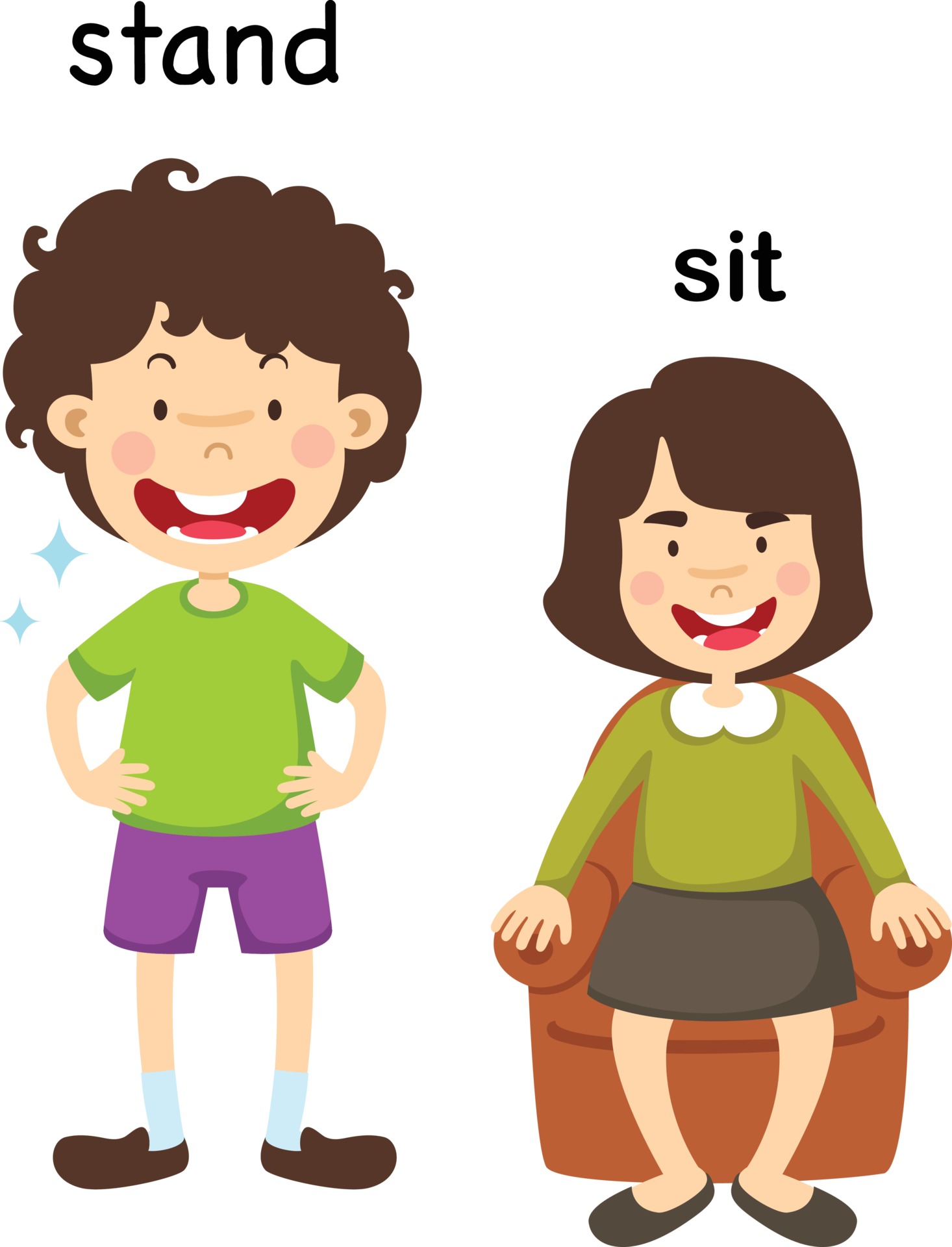 Opposite stand and sit vector illustration 3240468 Vector Art at Vecteezy