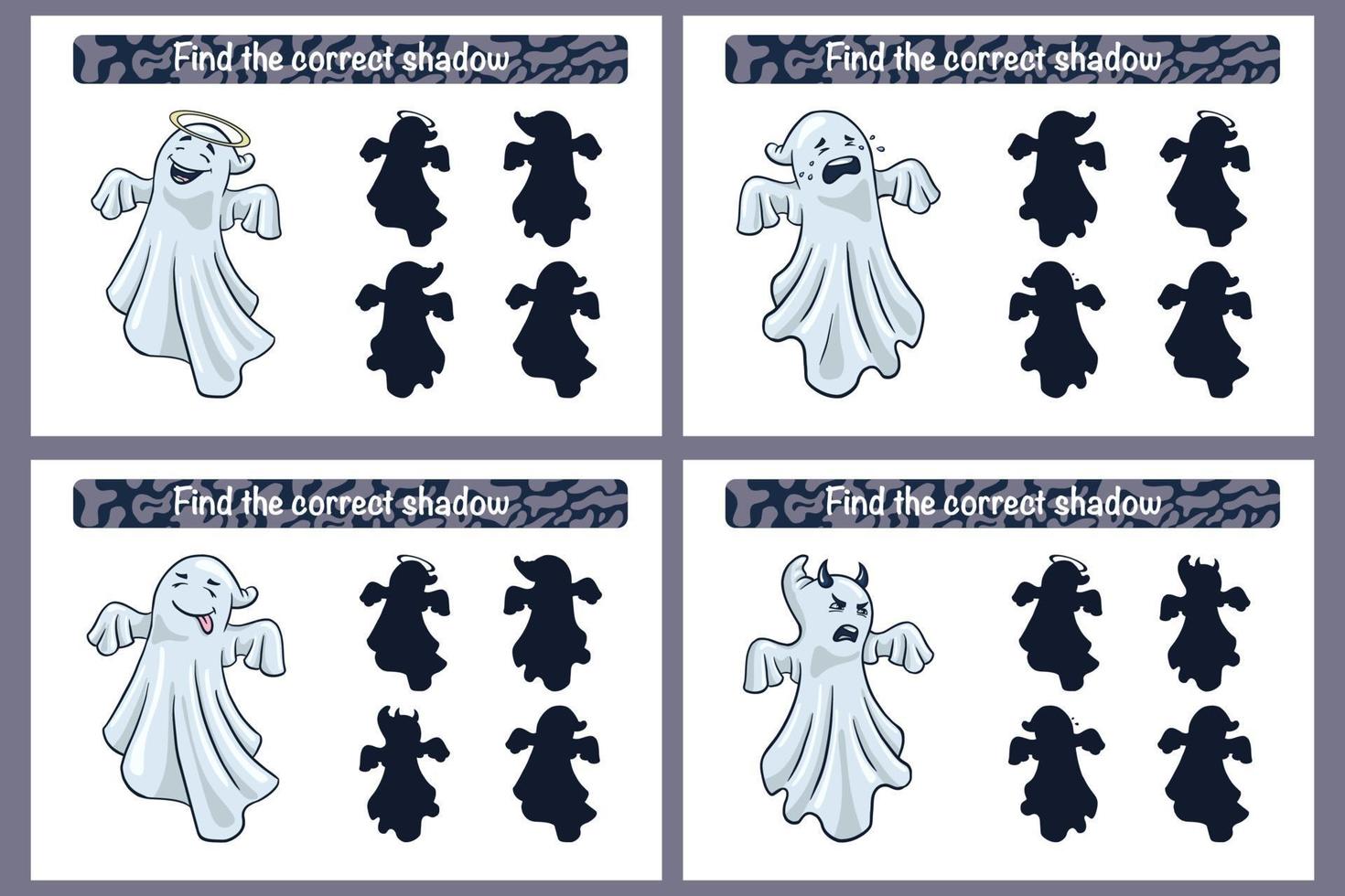 Encuentra el juego educativo correcto de sombras de fantasmas para niños. vector