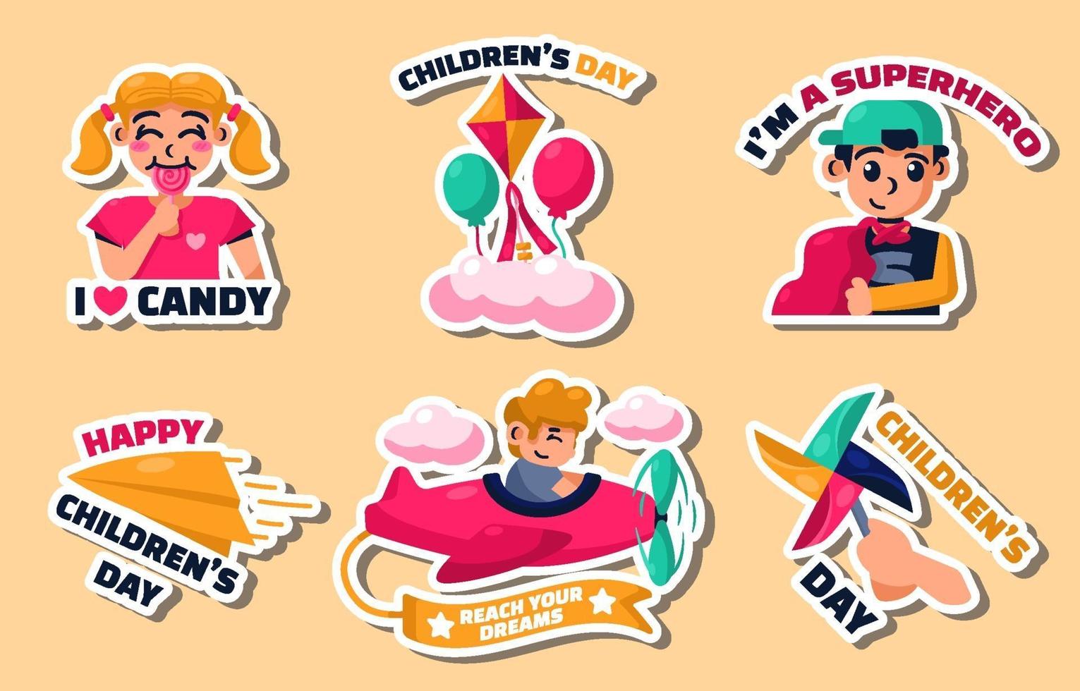 Happy Childrens Day Sticker Collections vector