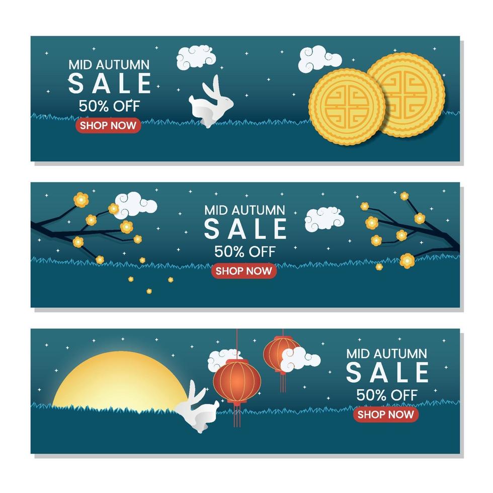 conjunto de banner de venta de mediados de otoño vector