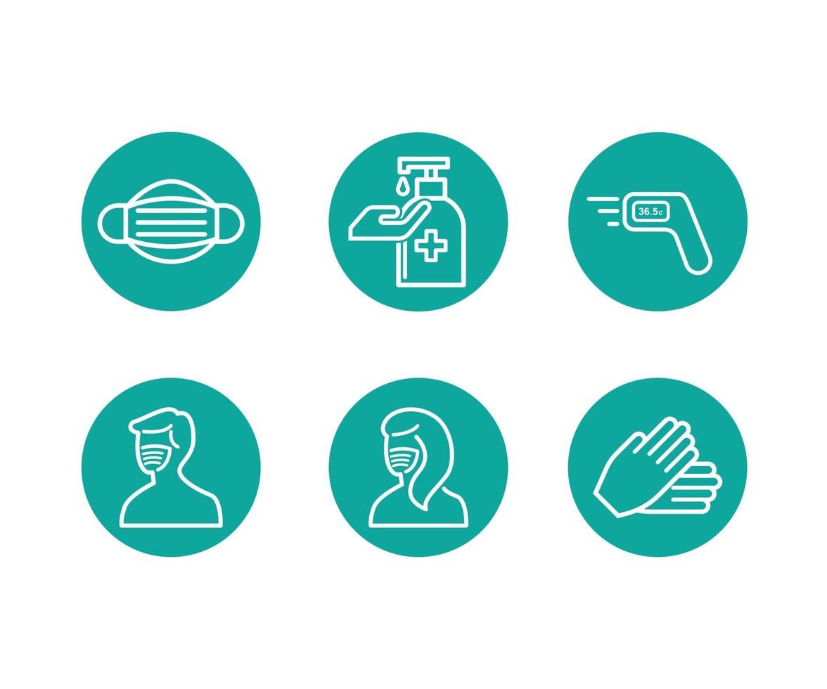 Virus protection linear icons style, vector illustration