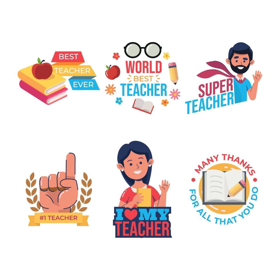 Set of Teacher Day Sticker vector