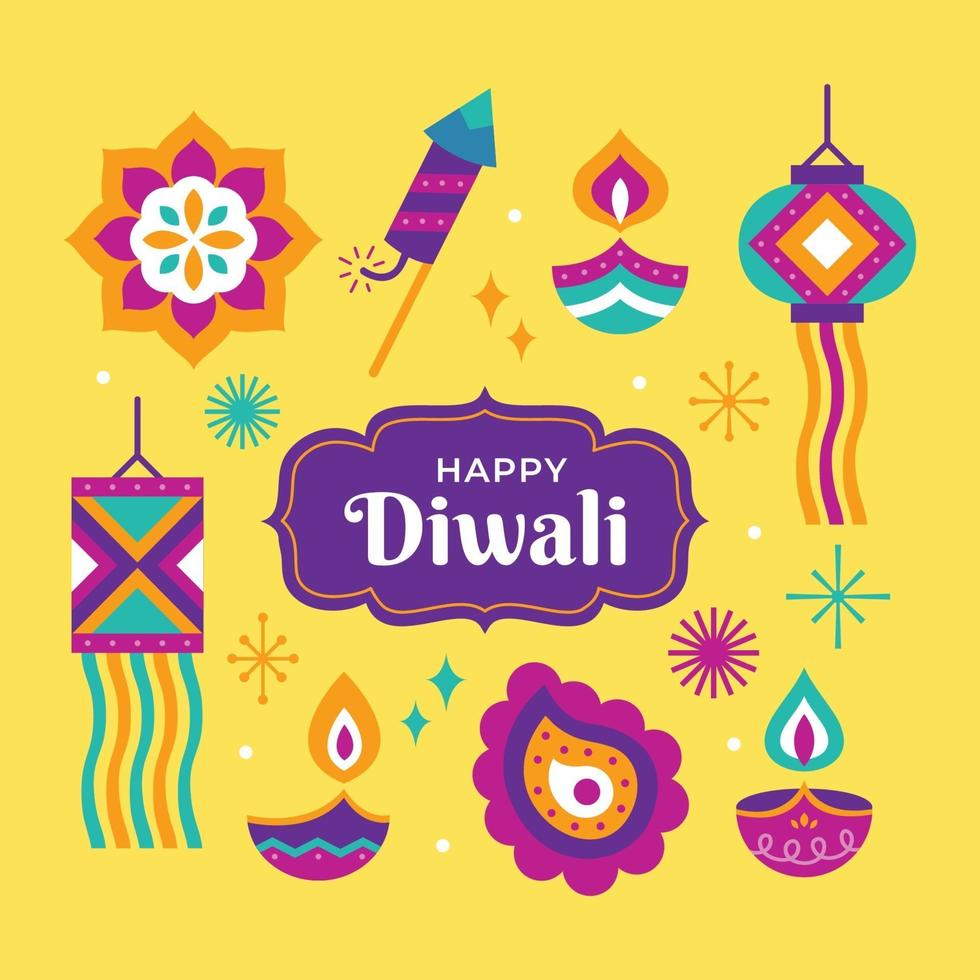 feliz diwali conjunto de iconos vector