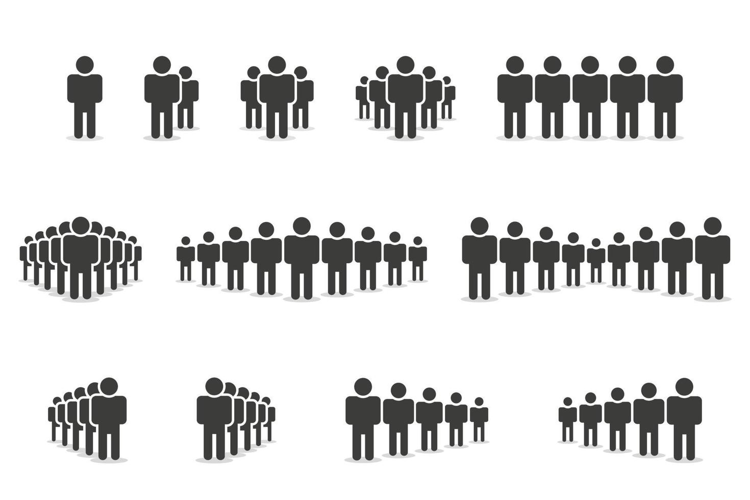 Set of people icons in trendy flat style. Crowd signs. Vector