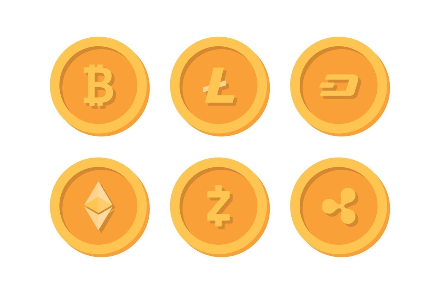 Set of cryptocurrency icons. Vector illustration in flat design