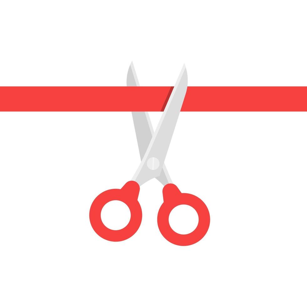 Scissors cut the ribbon. Vector illustration in flat design