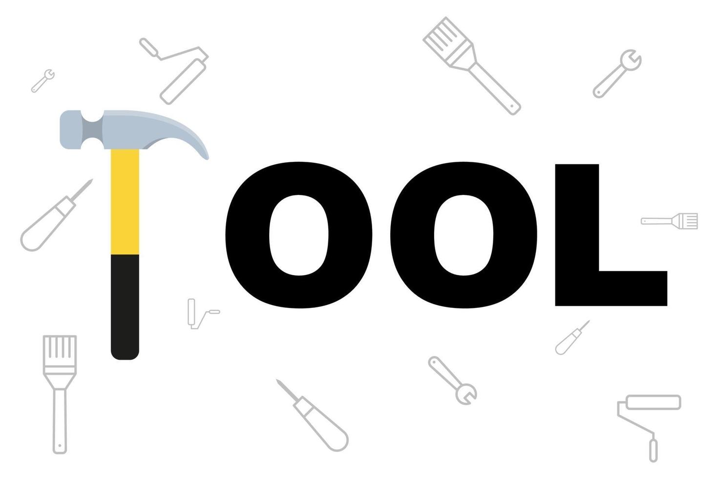 Tool illustration with hammer and different tools. Vector flat