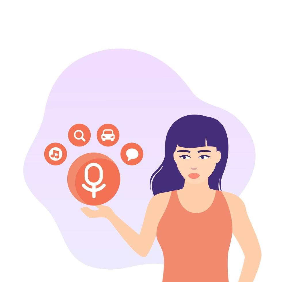 Voice assistant vector illustration with a girl