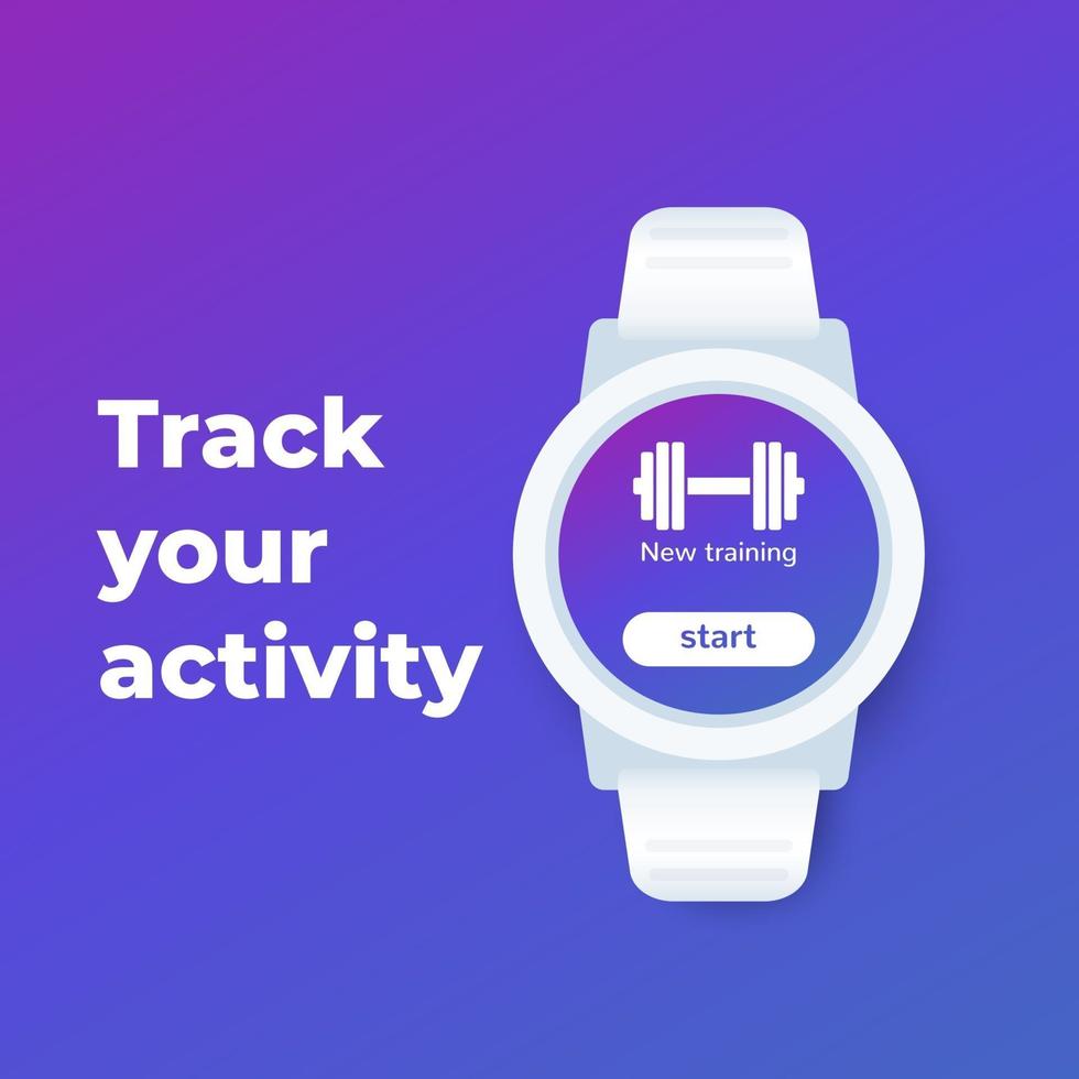 Smart watch with fitness app, ui design, vector