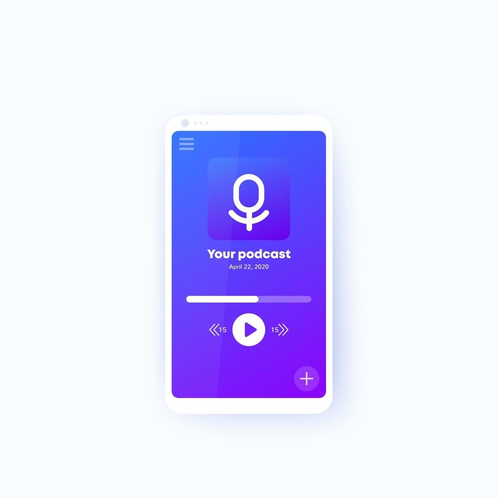 podcast app in phone mobile ui design vector