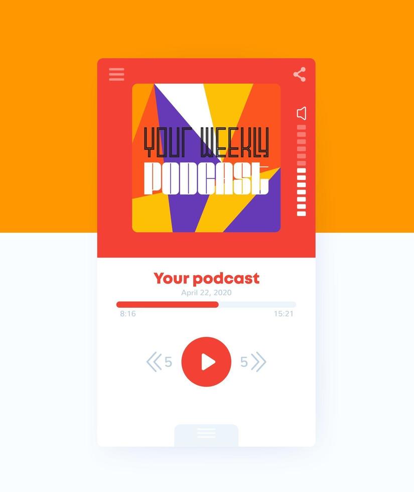 Podcast app, mobile ui design, vector interface