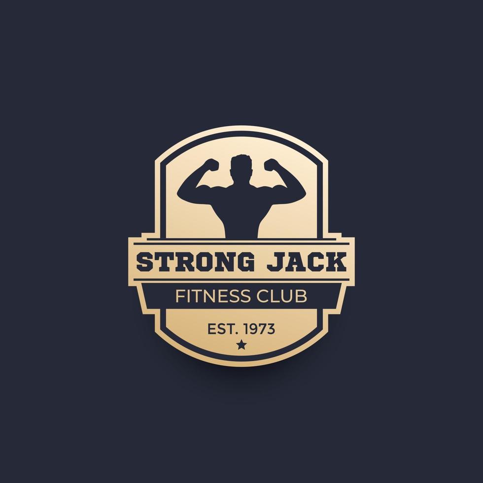 Fitness club logo, vector emblem with strong man