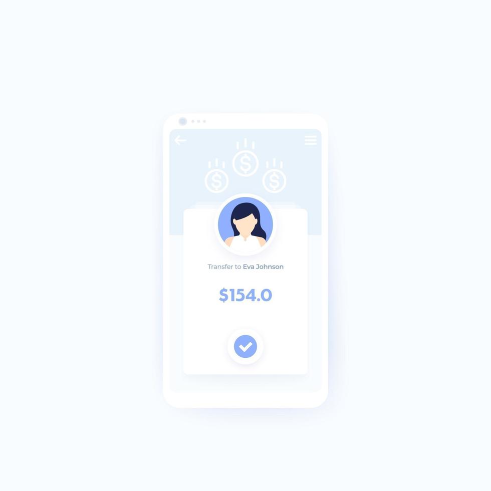 Banking, payments, finance app, mobile ui design vector