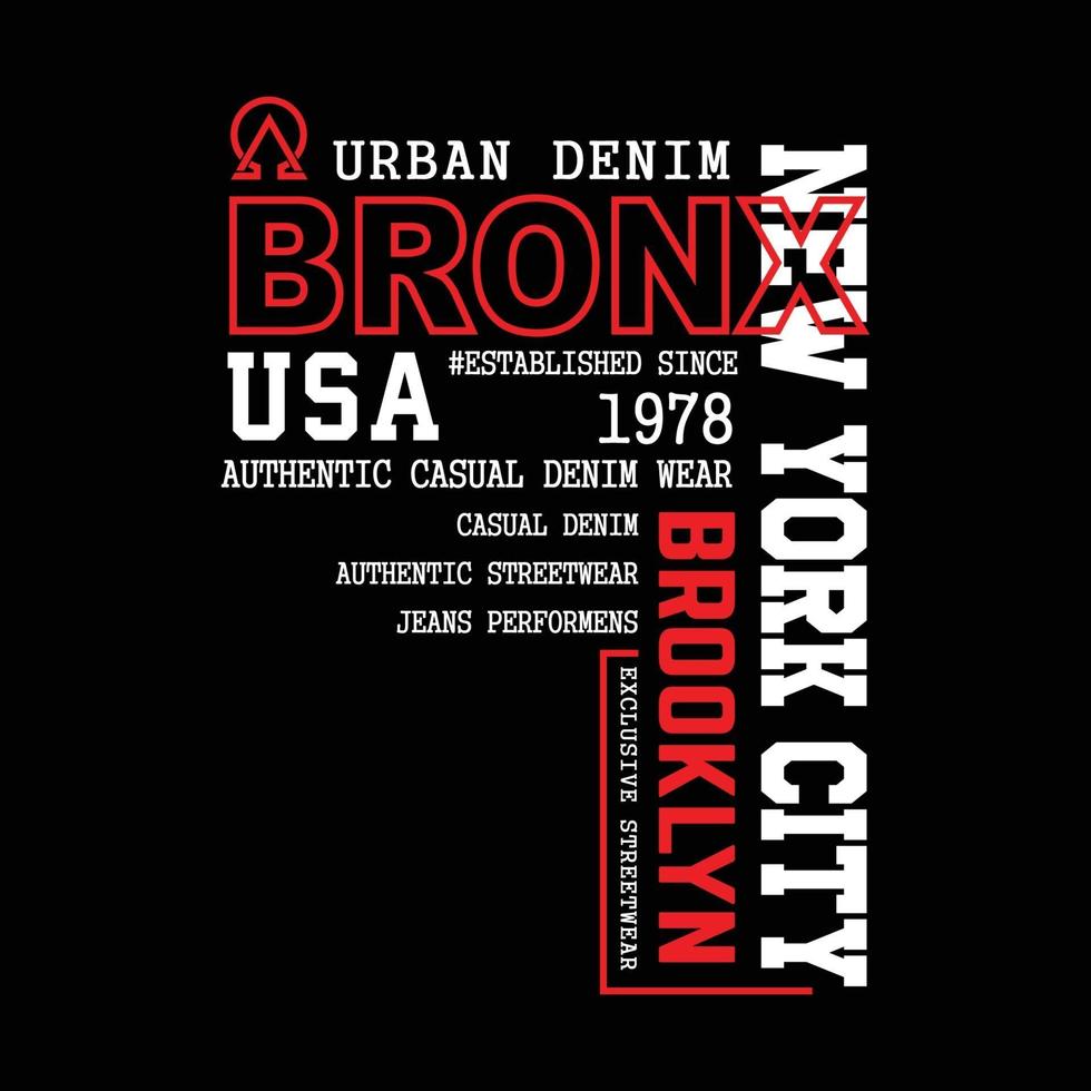 bronx ciudad de nueva york tipografía de brooklyn diseño de mezclilla urbana vector