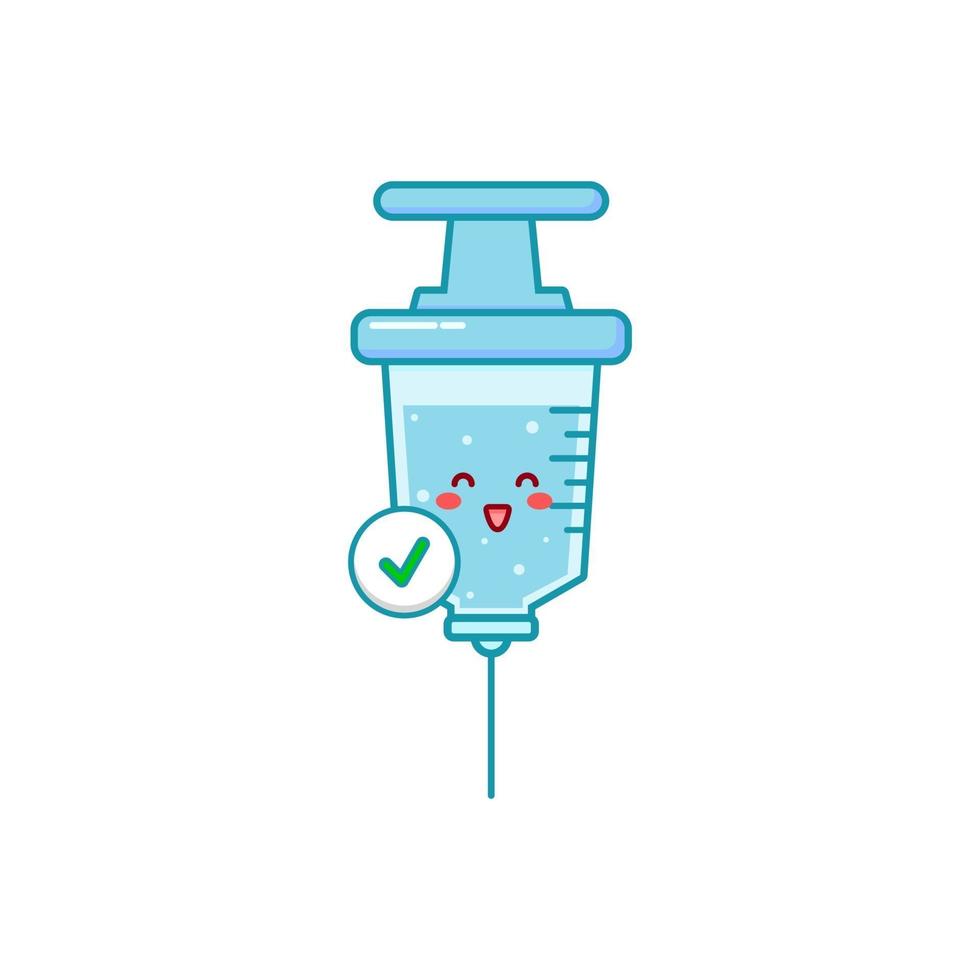 Cute syringe character illustration smile happy mascot logo kids play vector