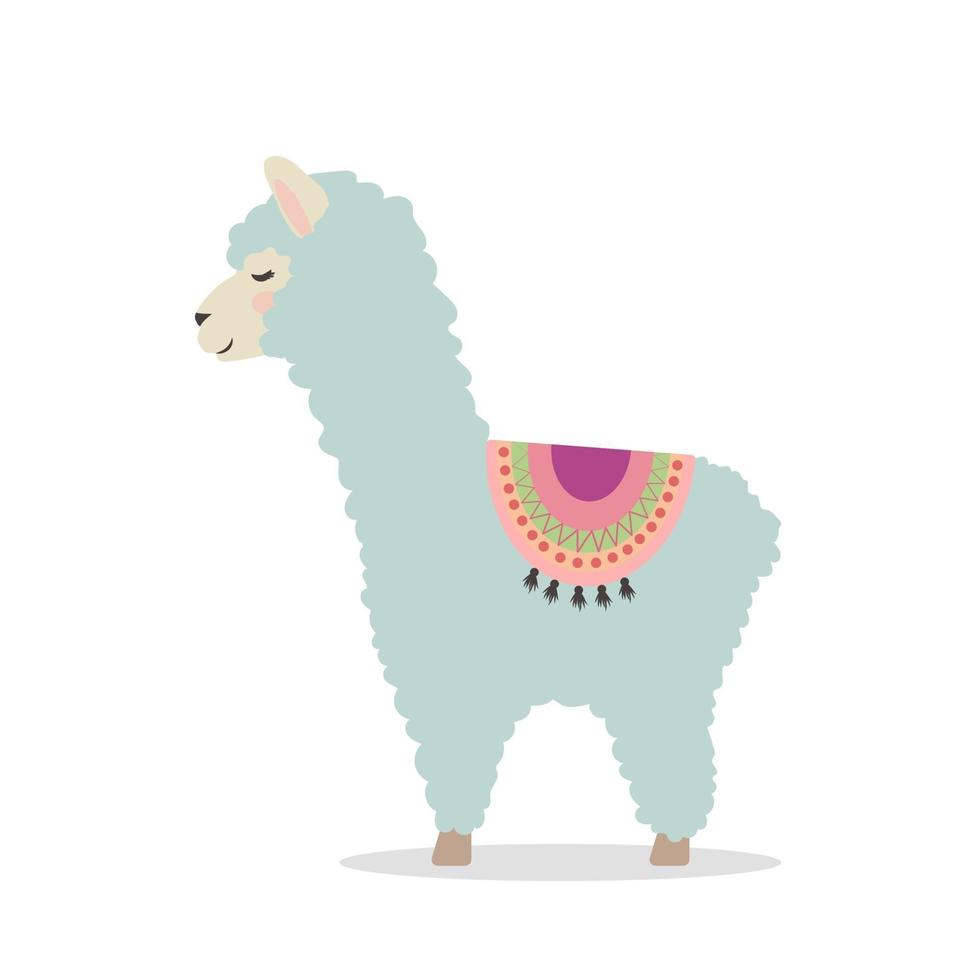 linda llama o alpaca, vector ilustración infantil en estilo plano