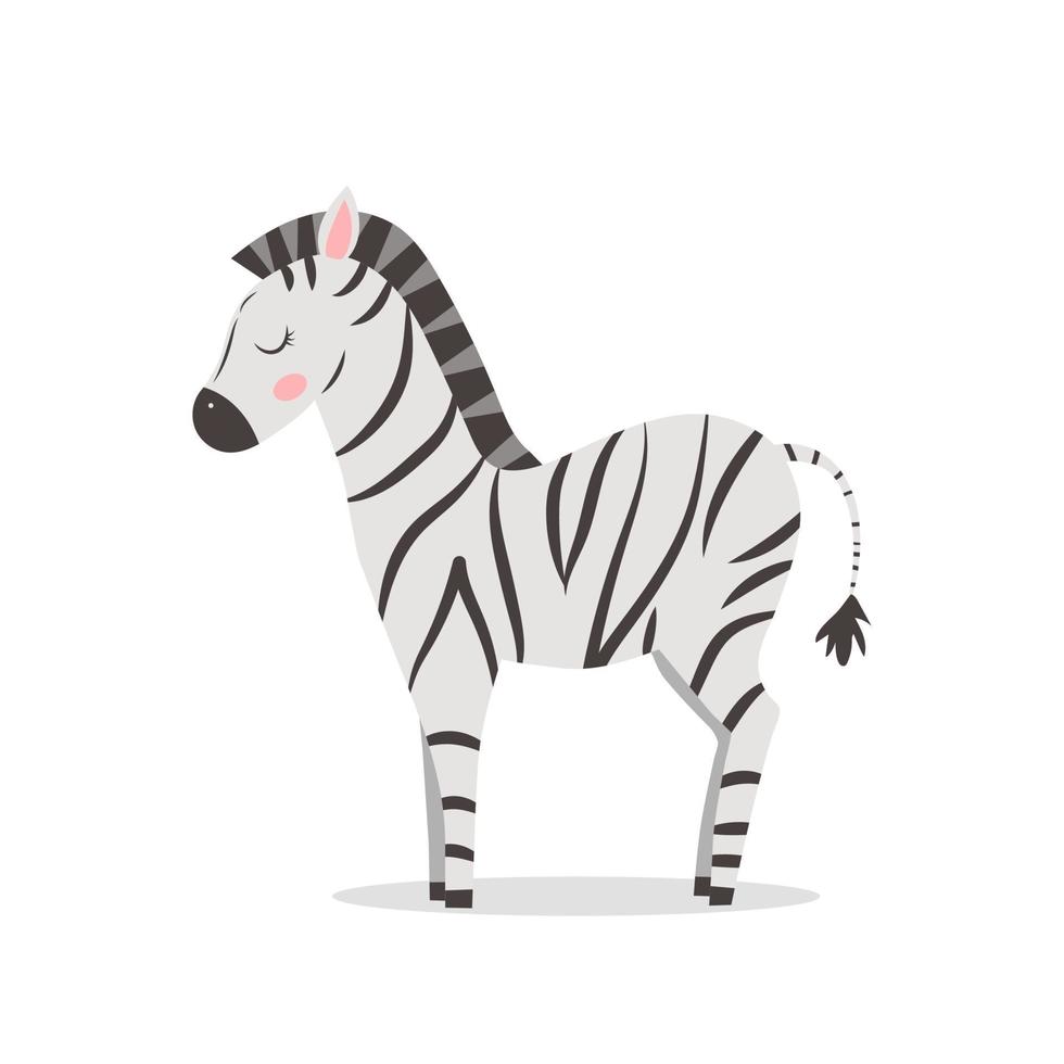 Cute zebra, vector childish illustration in flat style