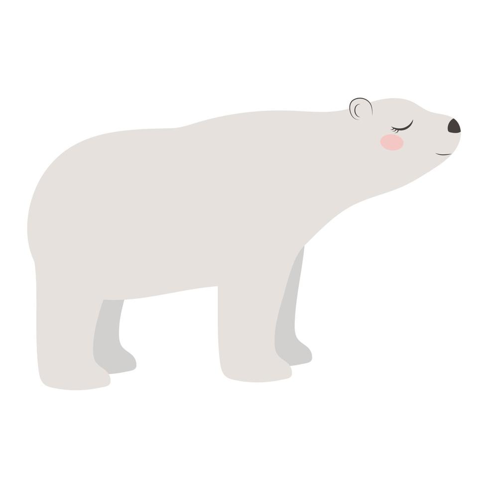 Cute cartoon illustration of a white polar bear, in a flat style. vector