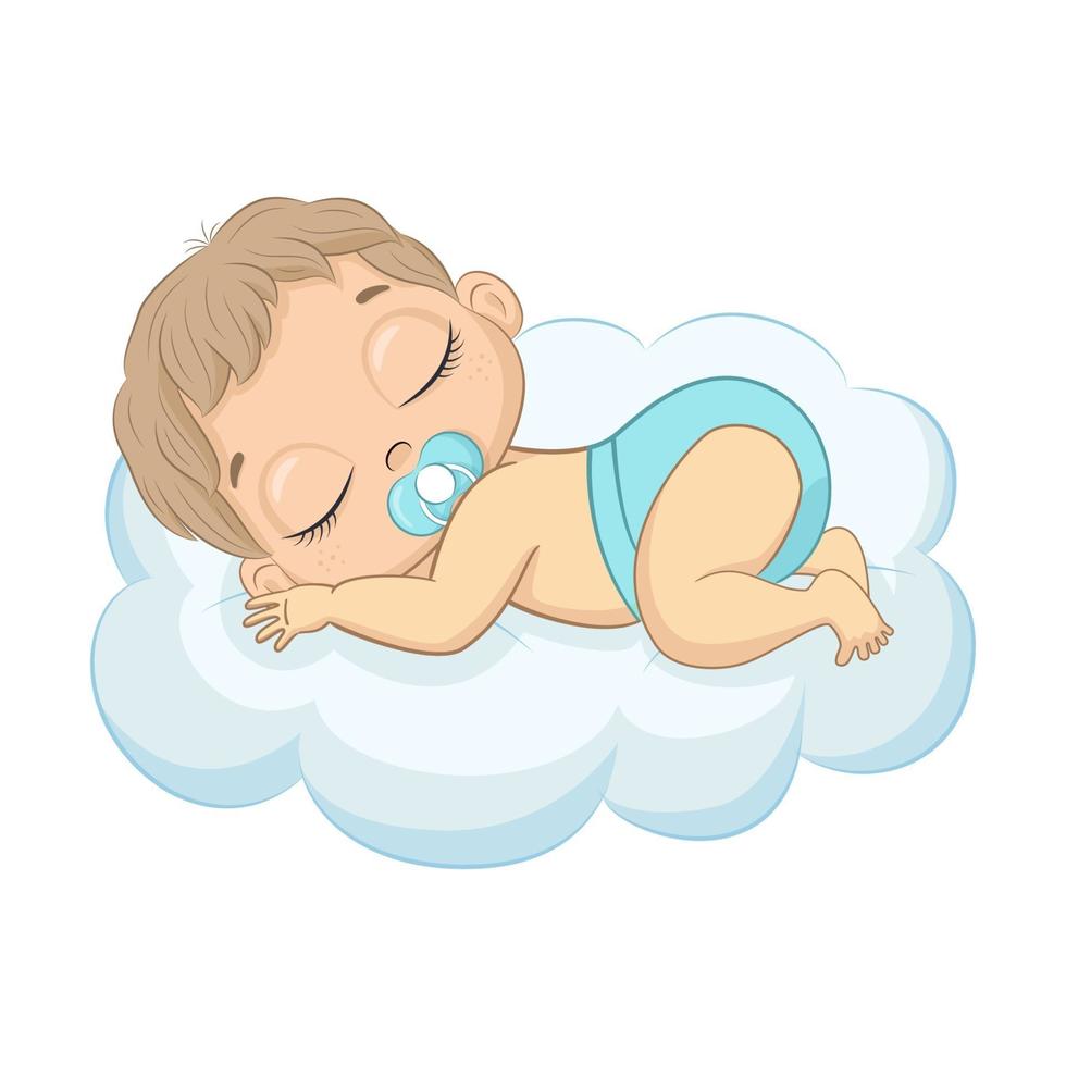 Cute newborn boy. Vector cartoon illustration.